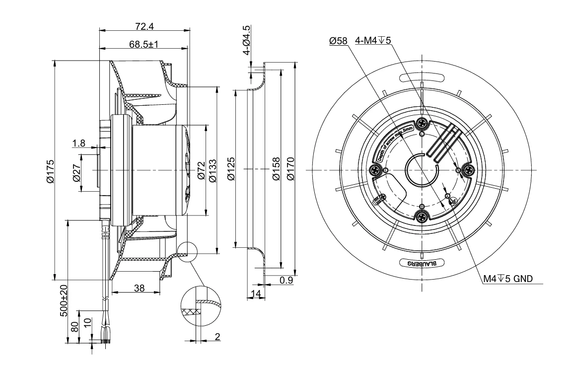 BE-B175B-EC-00 overall dimensions